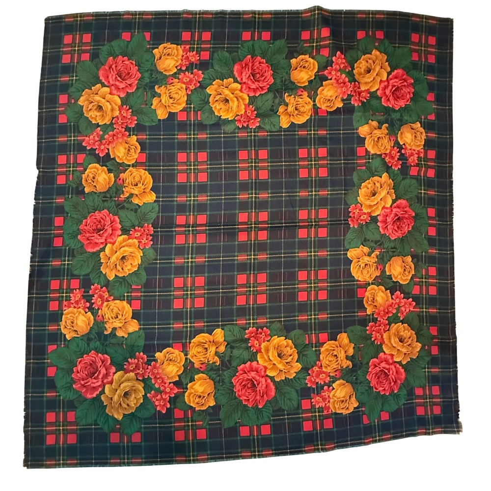 VTG Betmar Scarf Gold Red Floral Green Plaid Square Italian Cottagecore Elegant